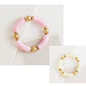 ❌SOLD❌Set of 2 Gold Plated Beaded Acrylic Bamboo Tube Bangles: Pink & Ivory